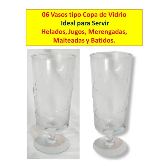 06 Vasos Tipo Copa De Vidrio Para Helados, Jugos, Merengadas