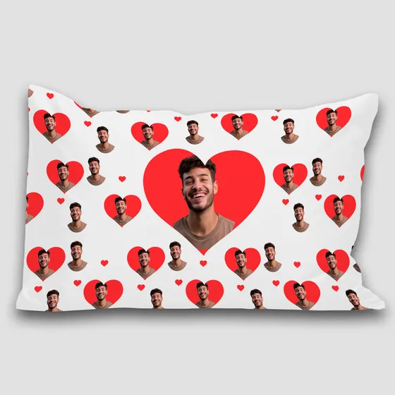 Capa Travesseiro Fronha Personalizado Com Foto E Corações Cor Branco Fronha Personalizada Com Foto