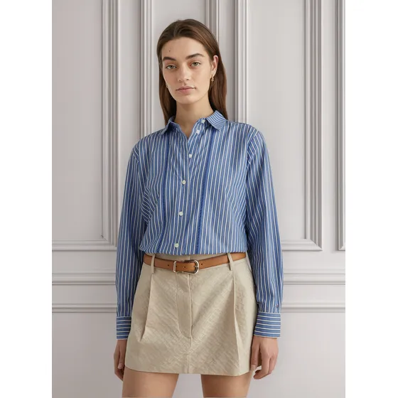 Camisa A Rayas De Corte Regular Mujer Azul Tommy Hilfiger