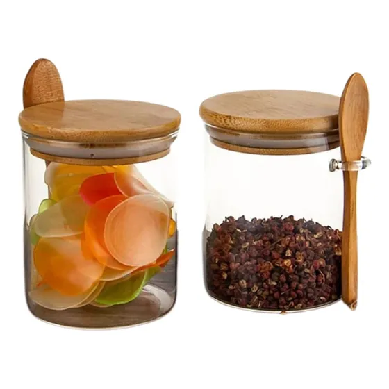 Recipientes De Vidrio Con Tapa Hermetica Cuchara De Bambú X2