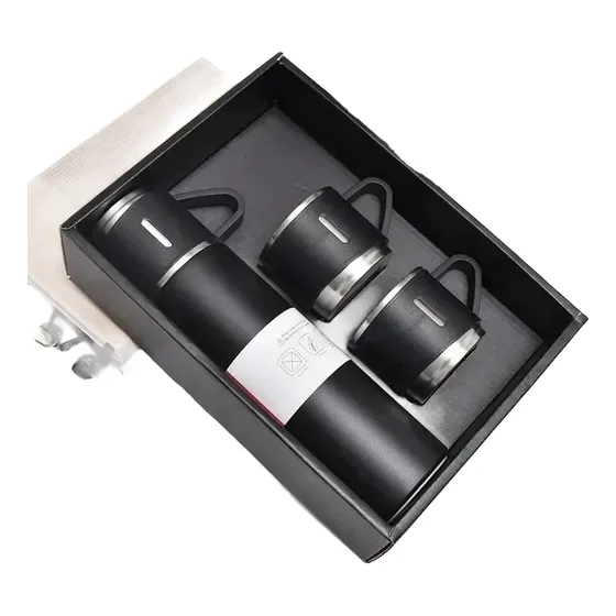 Termo 500ml Acero Inoxidable Térmico +3 Tazas Estuche Regalo