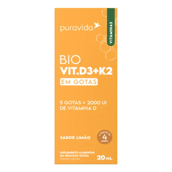 Suplemento De Vitamina D3 + K2 (sabor Limão) Pura Vida 20ml
