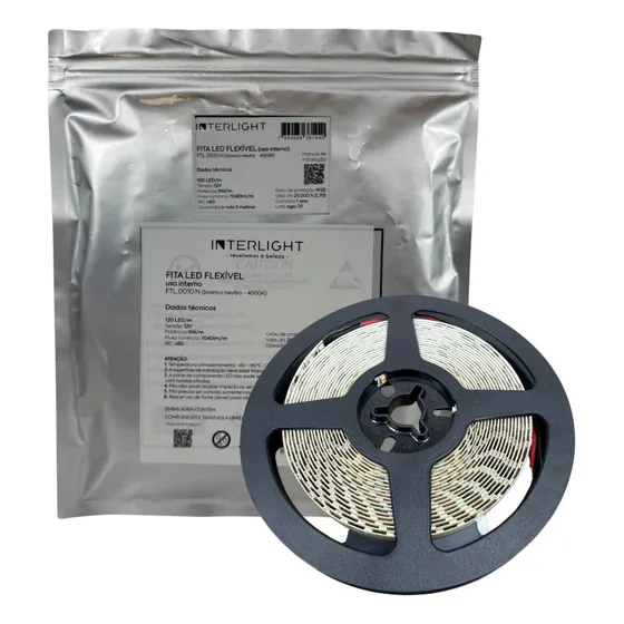 Fita Led Profissional 4000k 9w/m 12v 120leds/m 5m Interlight