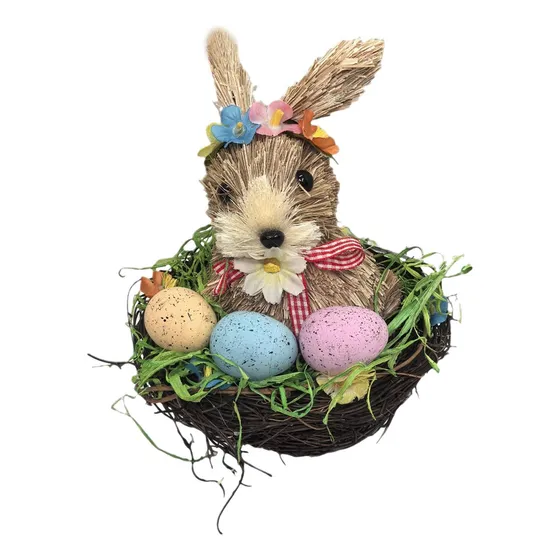 Cesta De De Pascua Tejida, Figuras De Conejo, Decoración De