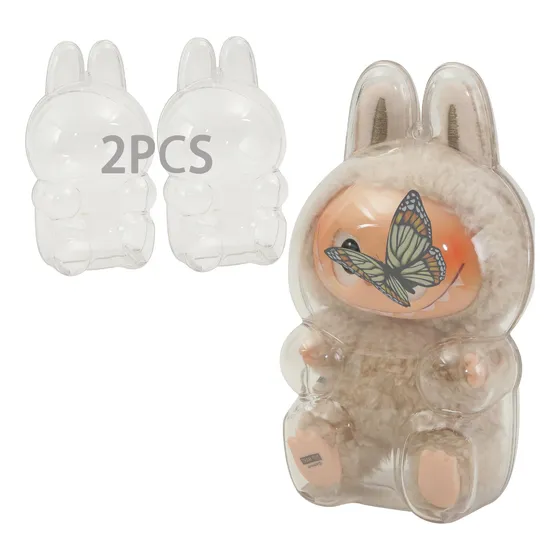 Protective Case For Labubu Doll W/ Keychain, 2pcs Clear Bag