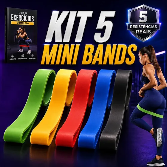 Kit 5 Faixa Elastica Mini Band Elastico Exercicios Treino Academia Funcional Miniband