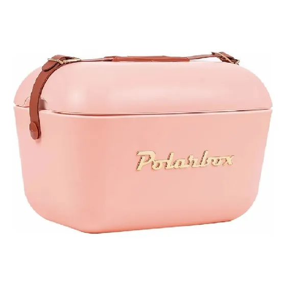 Nevera Retro con correa de cuero, 12 litros, color coral