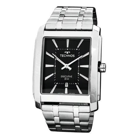 Relógio Analógico Technos 2117ldn/1p Masculino Inoxidável Prata Fundo Preto