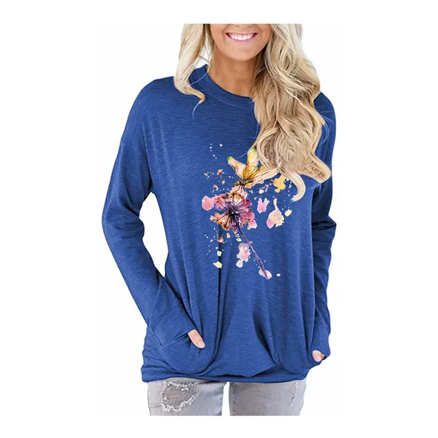Sudadera Manga Larga Bolsillo Impreso Diseño Mariposa