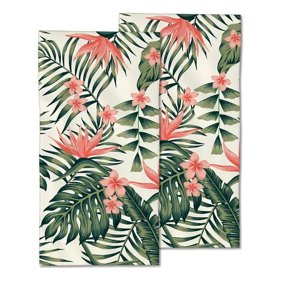 2 Toalla Mano Hoja Tropical Flor Plumeria Baño Suave X