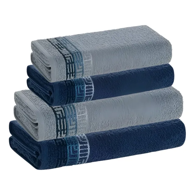 Jogo De Toalhas 4 Pçs Fio Cardado 100% Algodão Bosco Karsten Azul Serena/ Azul Naval Bosco