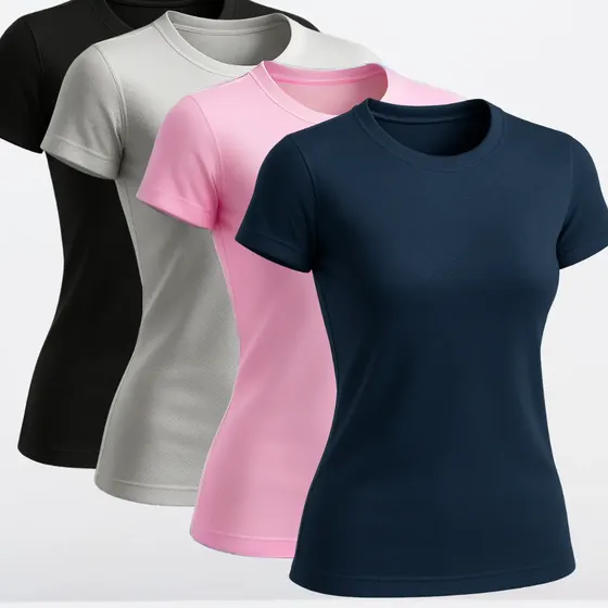 Kit 4 Camiseta Feminina Dry Fit Básica Baby Look Treino
