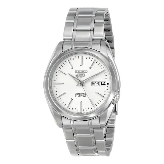 Relógio masculino Seiko 5 Automatic Steel 21 Jewels 30m Snkl41k1 Cor da malha: prata, cor do bisel, cor de fundo prateada, cor de fundo: branco
