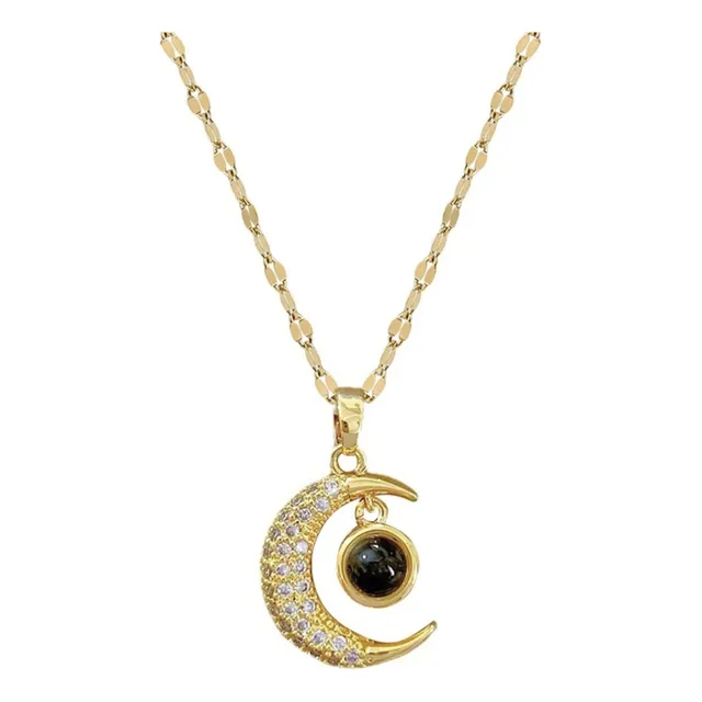 Collar dije de luna proyector te amo en 100 idiomas para mujer chapada en oro de 18k media luna colgante Iluminar Ambiente tubo 50cm