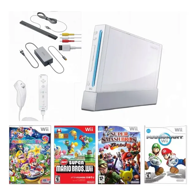 Nintendo Wii Color Blanco + 1 Mando Con Numshock + 4 Juegos