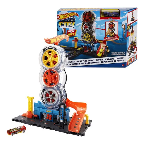 Tienda de neumáticos Pista Hotwheels Super City con carrito