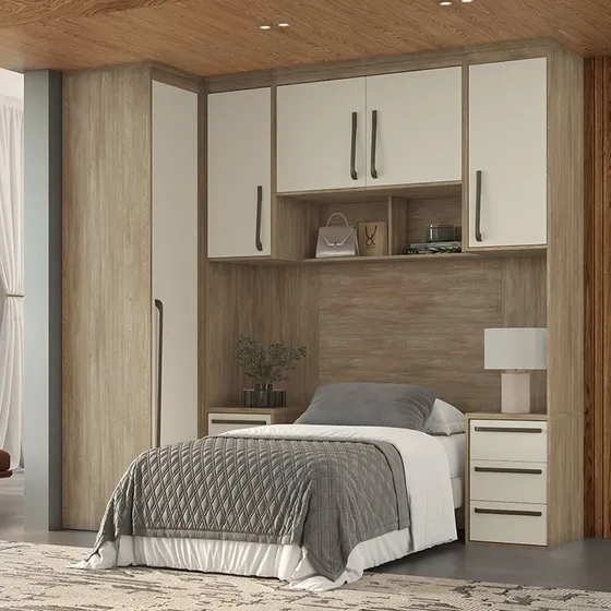 Quarto Modulado Solteiro Mdf 4 Peças Lotus Hh