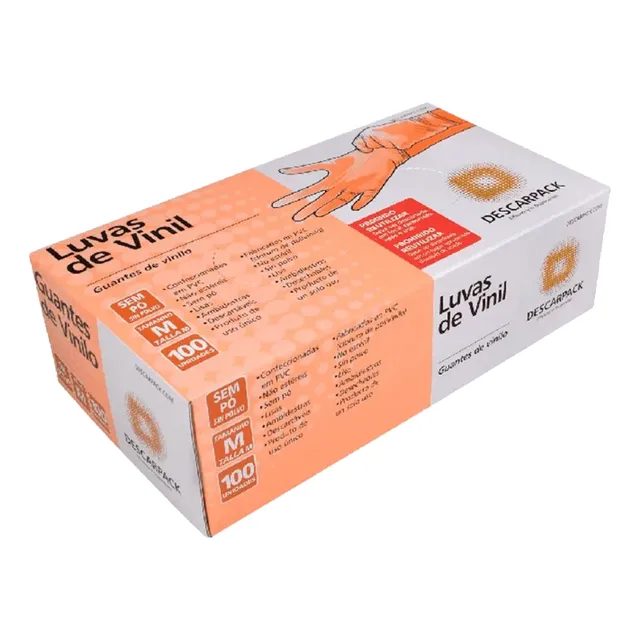 Luva Vinil Sem Pó Transparente Tam M - Descarpack 100un