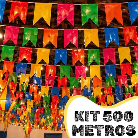 Kit 500 Metros Bandeirinhas Plásticas Festa Junina Decoração Arraiá São João Colorido