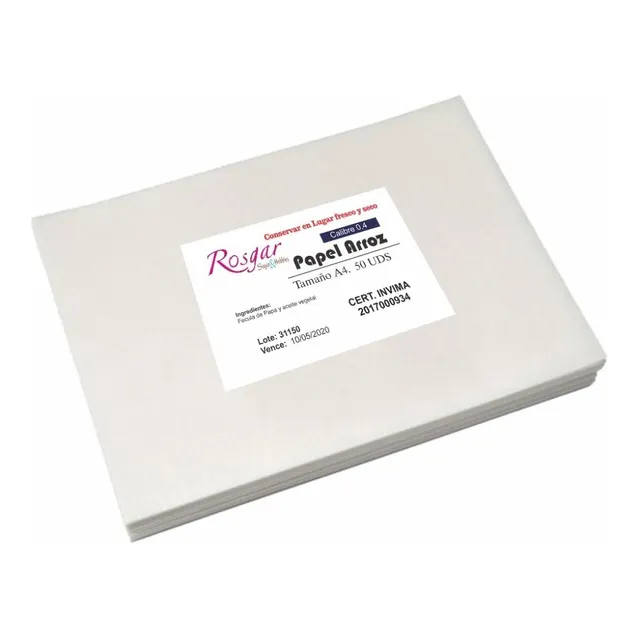 Papel De Arroz Sabor Vainilla Cert. Invima 50 Hojas 0,4