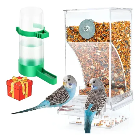Alimentador Comedouro Pássaros Aves Alimentador De Água Automático Transparente Ninho Para Calopsitas Sem Sujeira Comedouro De Sementes