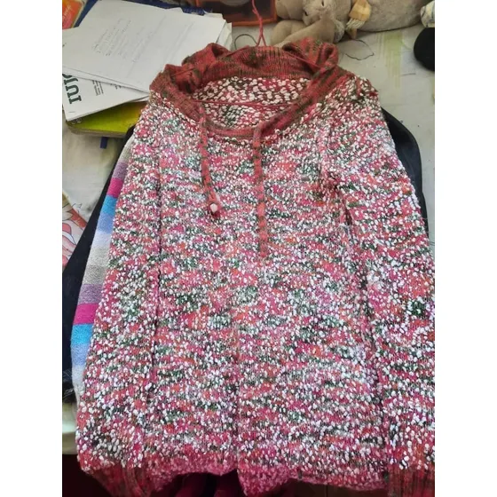 Sweater Tejido Bordado Con Capucha 
