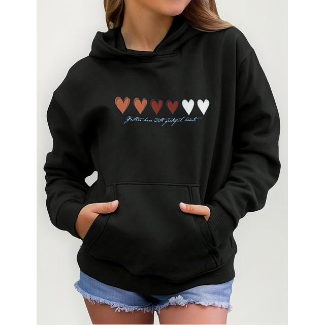 Moletom Feminino Corações Básico Flanelado Algodão Bolso Moletom Feminino Corações Básico Flanelado Algodão Bolso