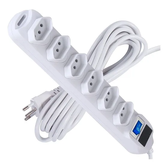 Extensão Filtro de Linha Régua 6 Tomadas Bivolt Branca