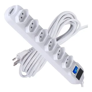 Extensão Filtro De Linha Régua 6 Tomadas Bivolt Branca Extensão Filtro De Linha Régua 6 Tomadas Bivolt Branca