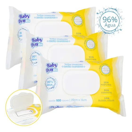 Lenços Umedecidos Baby Byn Rn 300 Toalhinhas Kit 3 Recém Nas