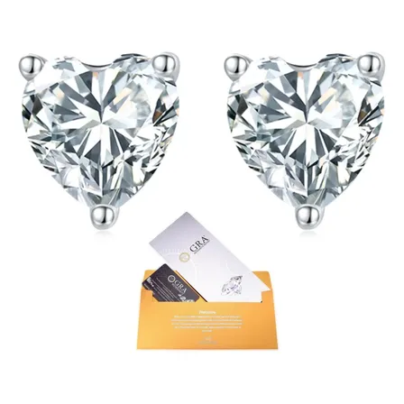 Brinco Moissanite 5mm Certificada Coração Prata 925 Ródio Moissanite Heart Cut