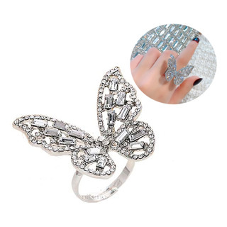 Anel De Borboleta Com Cristais Zircônia Ajustável Cor Prata Anel De Borboleta Com Cristais Zircônia Ajustável Cor Prata