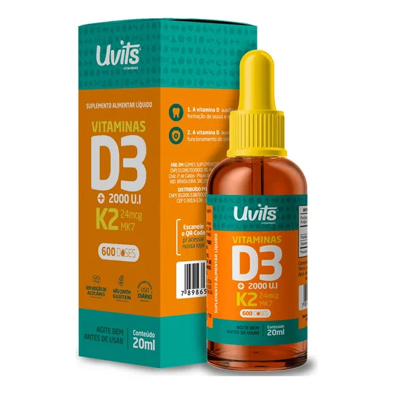Vitamina D3 Liquida 2000ui K2 24mcg Por Gota 600 Doses Uvits