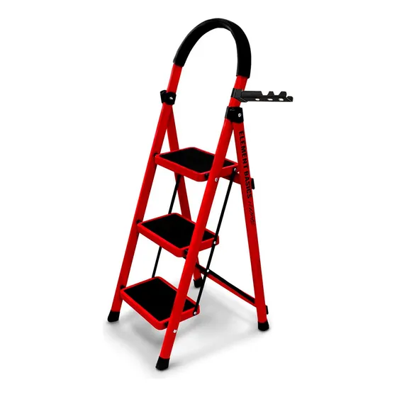 Escalera De Acero Tubular Tipo Tijera Plegable 3 Escalones Color Rojo Element Resource ER-3E