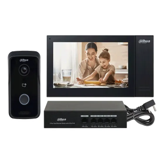 Kit Videoportero DHI Dahua ktp02 Frente Calle Monitor Switch Poe color Negro