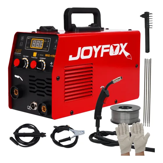 Máquina Solda Inversora Mig 150a Sem Gás 3 Em 1 Tig Lift Eletrodo Joyfox Mig150a 220v Frequência 50 Hz/60 Hz Com Acessórios Arames Rolos De 1 Kg 0.8mm E 4 Vareta De Solda
