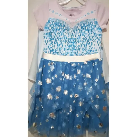 Vestido Disney Frozen Elsa Niña Razo Tull Corto Azul.