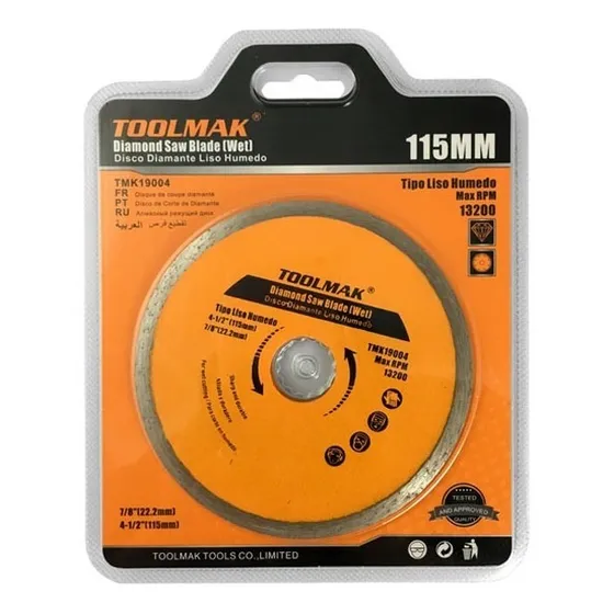 Disco Diamante Liso Humedo Toolmak 115mm Color Anaranjado