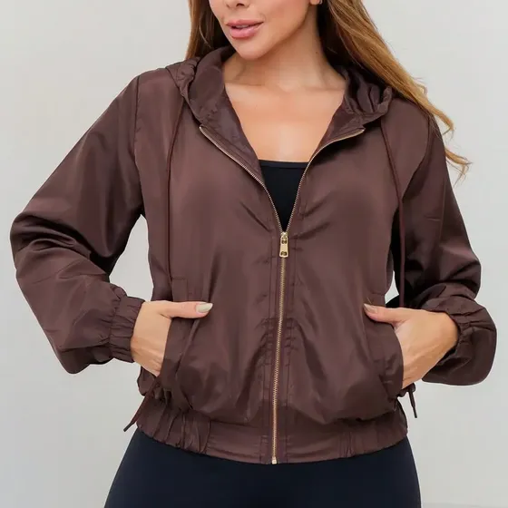 Jaqueta Bomber Feminina Corta Vento Capuz Zíper Moda Sd901