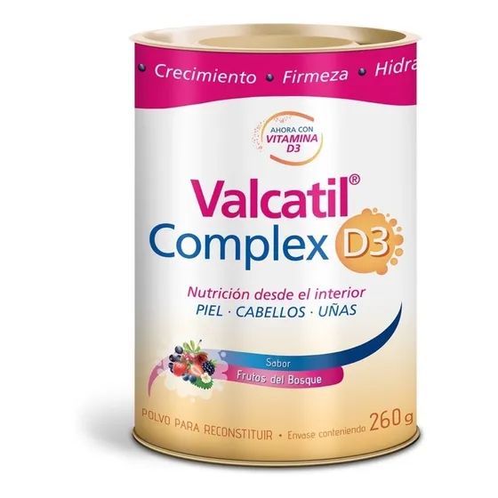 Panalab Valcatil Complex D3 polvo lata nutrición para peil cabello y uñas sabor frutos del bosque
