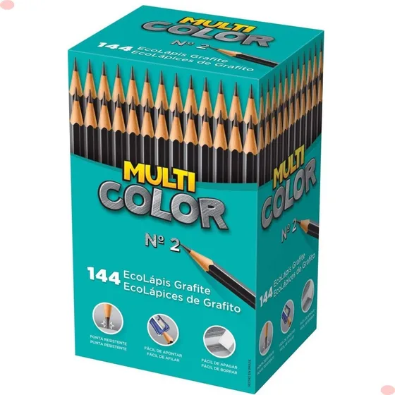 Caixa 144 Lápis Multicolor Faber Castell Preto Escrever Nº 2