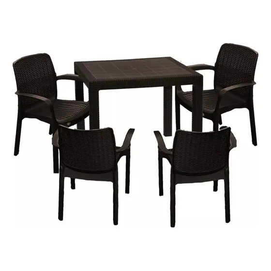 Mesa Simil Rattán 90x90 Combo Fidji Con 4 Sillas Apoya Brazo