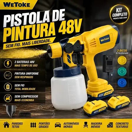 Pistola Pintura Pulverizadora Bateria 48v 2 Baterias 1000ml Amarelo 48v