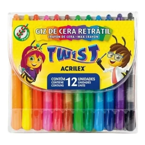 Giz De Cera Retrátil Traço Macio Twist Acrilex - 12 Cores