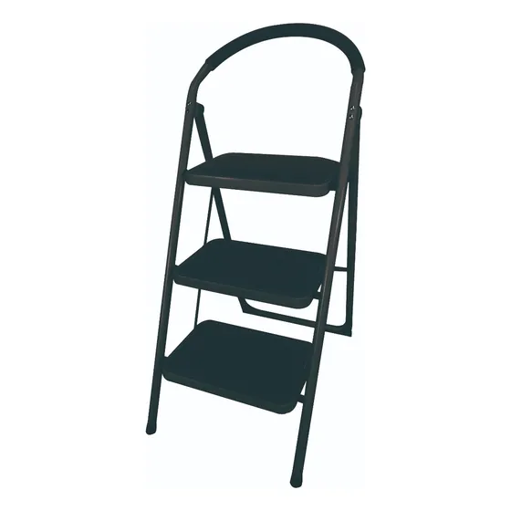 Escalera De Acero Tubular Plegable Con 3 Niveles Negra