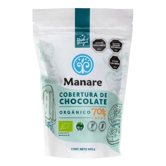 Cobertura De Chocolate 70% Cacao Orgánico 400 Gr - Manare