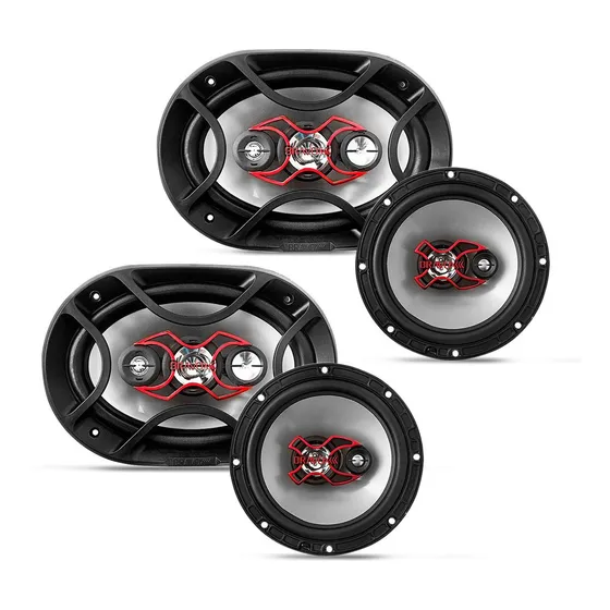 Alto Falante Bravox Kit Facil 6 + Triaxial Quadriaxial 6x9 Cor Preto