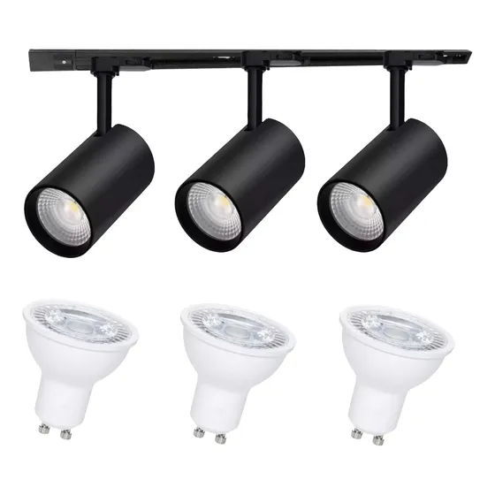 3 Focos Monofásico + Riel Energizado 1metro+ Ampolletas