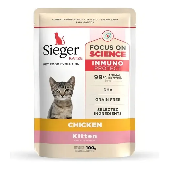 Sieger Katze Kitten Comida Húmeda Gatitos Pollo 12x100g Alican