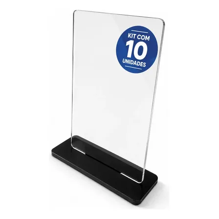 Kit 10 Placas Troféu em Cristal PS 2mm 10x15cm com Base Preta